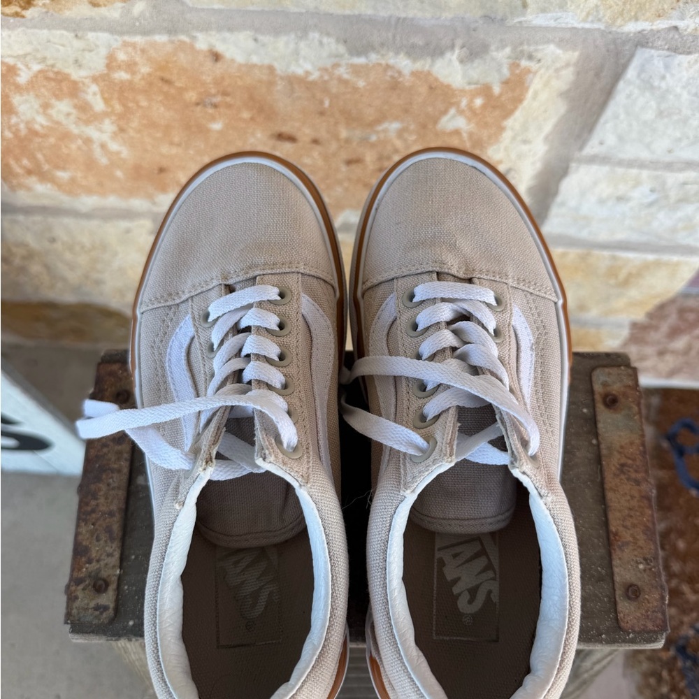 Vans Old Skool Stackform Khaki Tan Gum Sole Platform Sneakers Men 4 / Women 5.5 - Picture 5 of 11